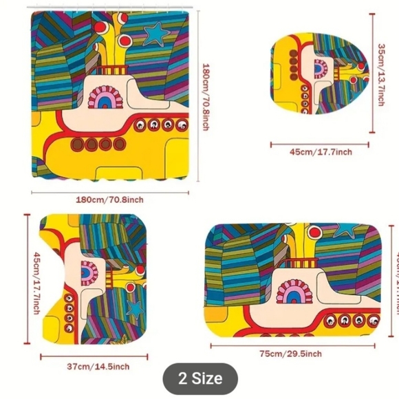 The Beatles Yellow Submarine Shower curtain and Bathroom rugs, Beatles Bathroom - Picture 2 of 7